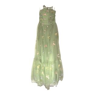Fairy Tale Dress Floral Embroidered Tulle Green Whimsical Dreamy Ethereal Size 4